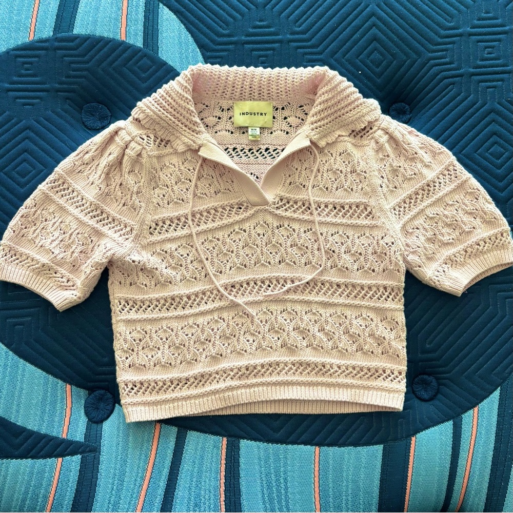 INDUSTRY Light Pink Lace Knit Cropped Sweater Top
